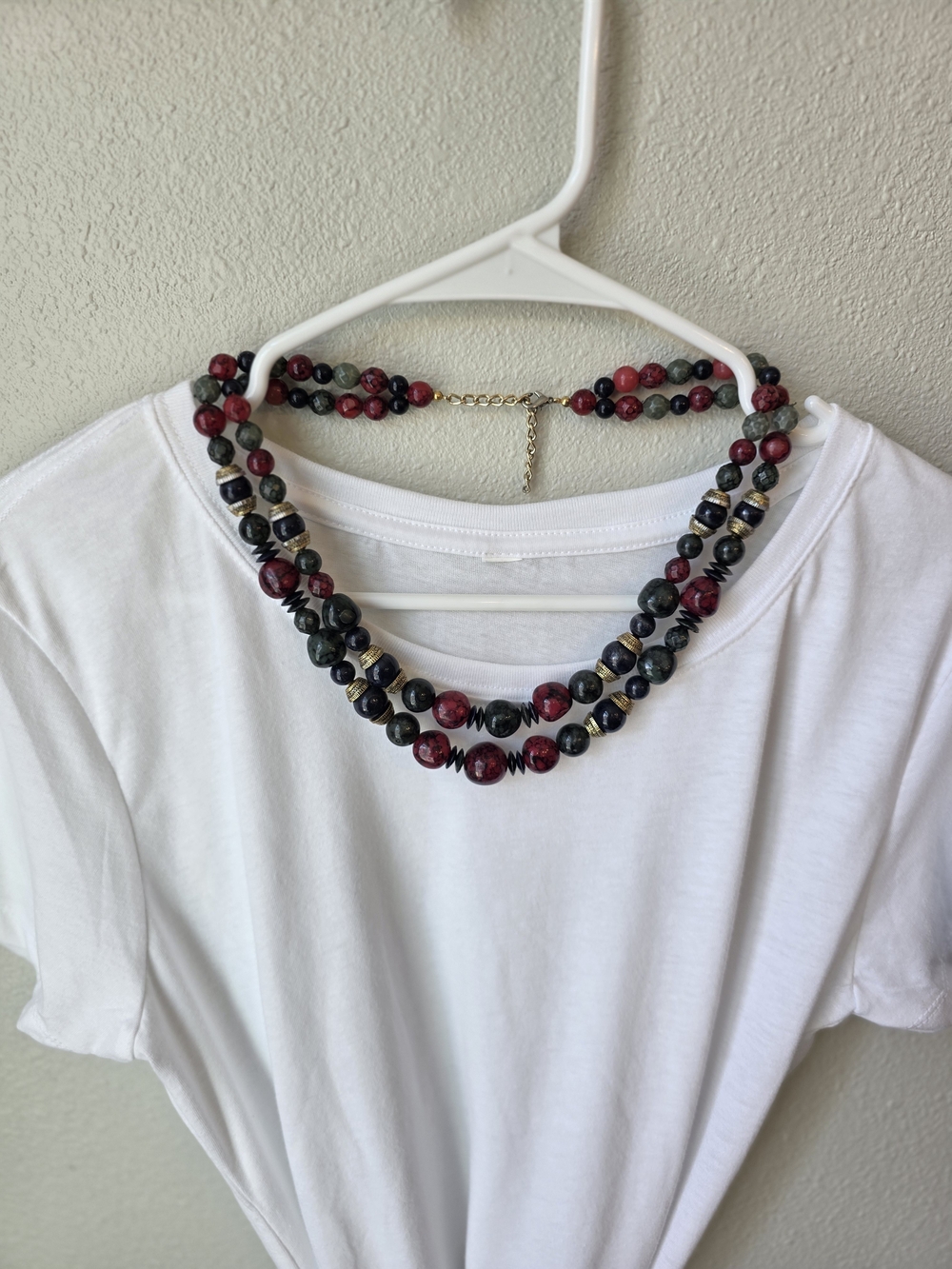 Double-Strand Red and Black Beaded Necklace. #2
